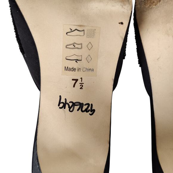 Vintage Y2K Bisou Bisou Black Beaded Kitten Heel Mules Slip-On Evening Shoes 7.5 - Picture 5 of 12